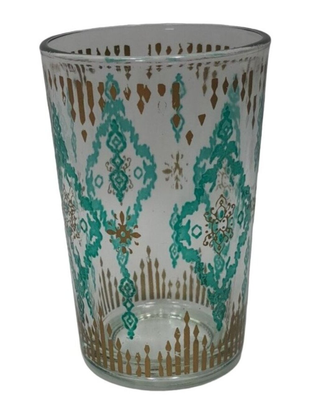 Teal Gold 6oz Damask Embossed Juice Glass 4" by 2.5" Replacement Collect Vintage